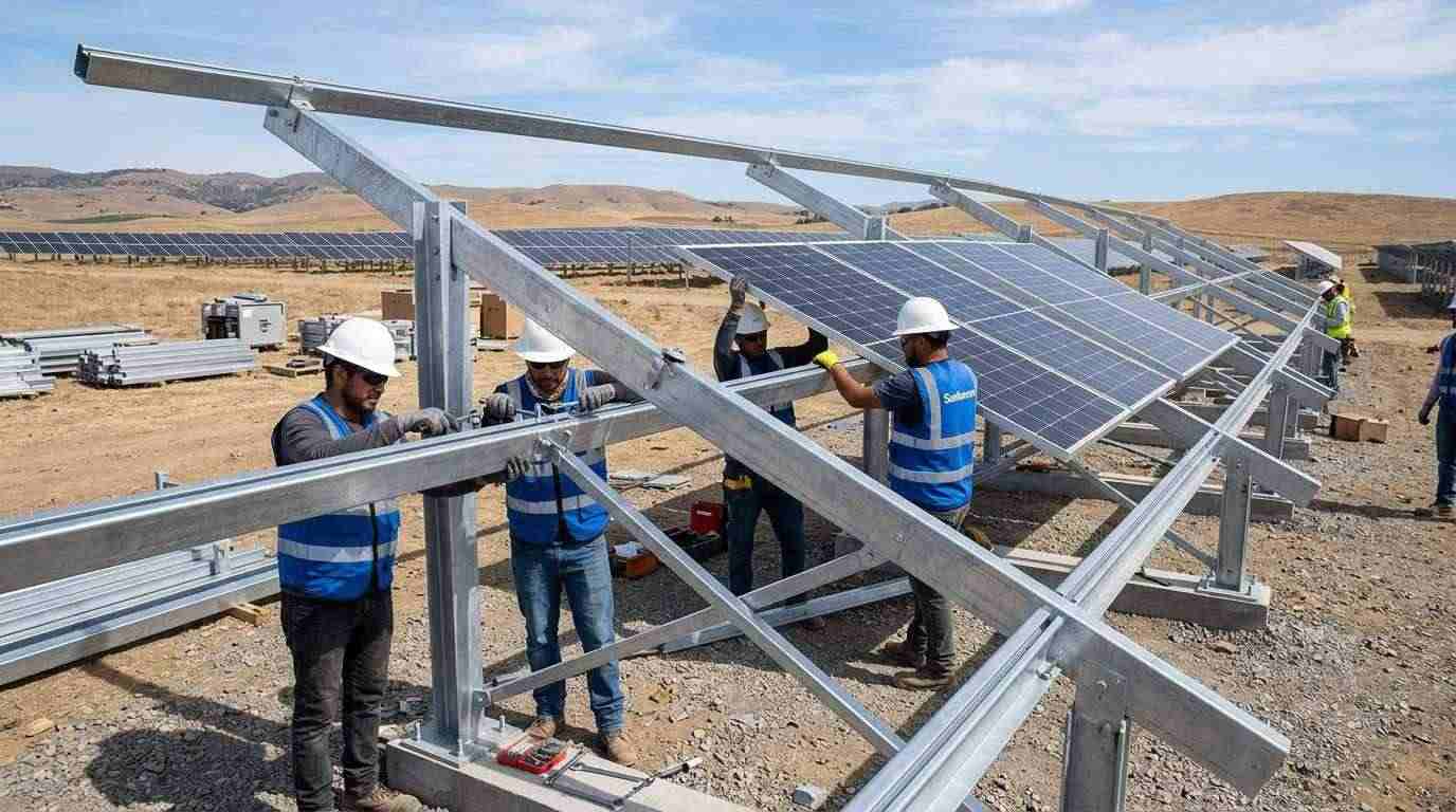 Hot-dip galvanized steel ground solar mounting system installation by Sunforson
